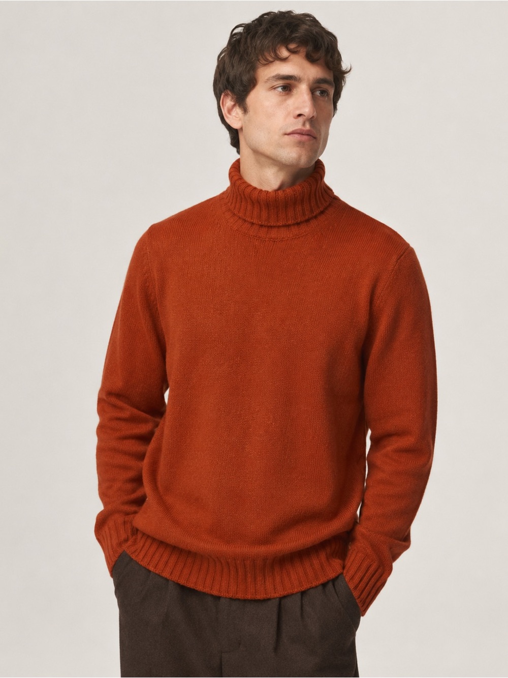 Filippo De Laurentiis Burnt Orange Merino Wool Cashmere Turtleneck Sweater 48